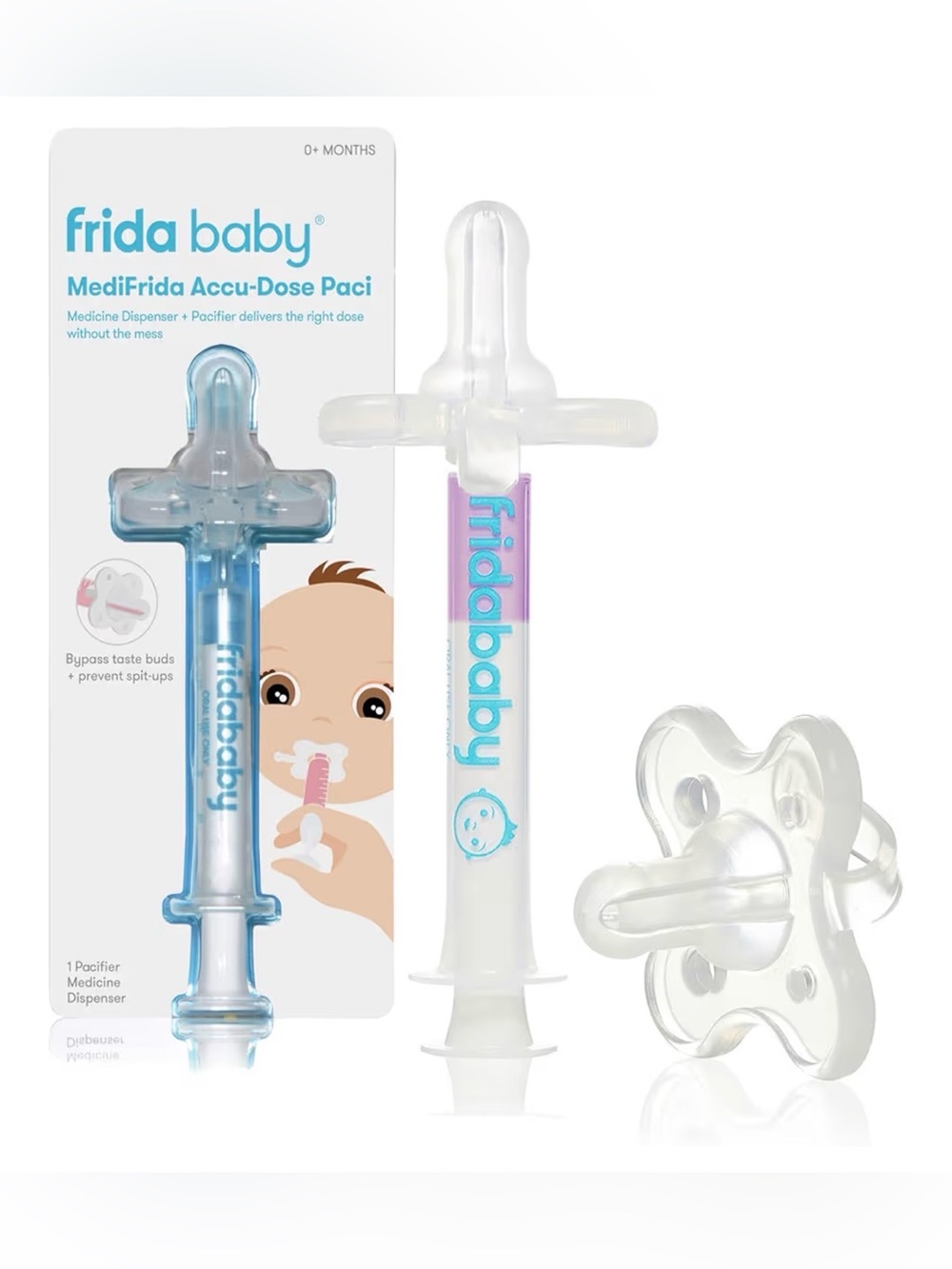 NWT Frida Baby MediFrida Accu-Dose Pacifier - Clear with Blue Accents